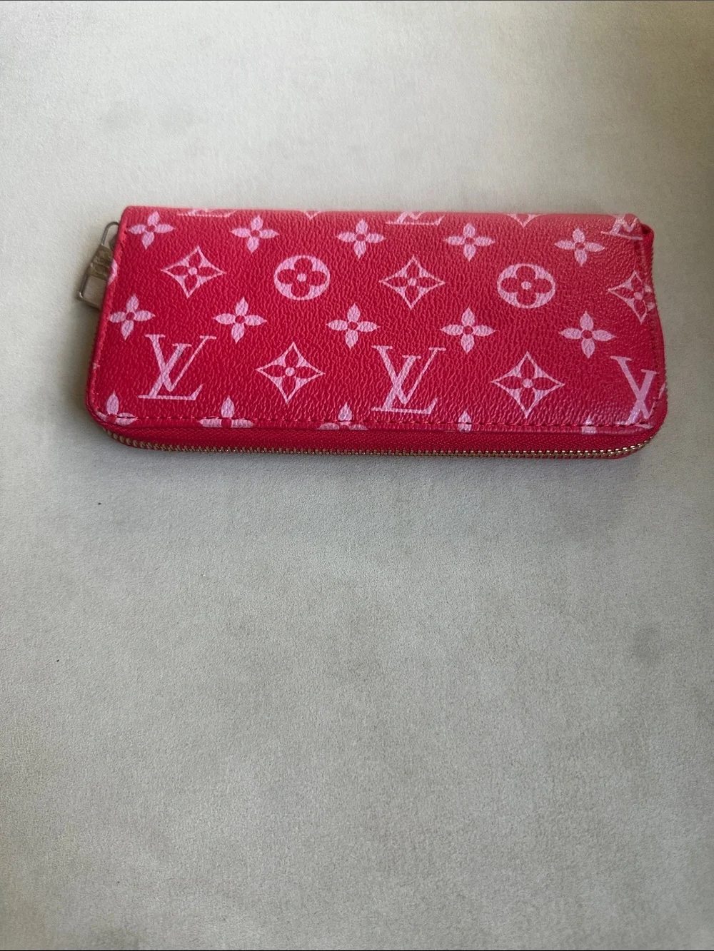 Red Monogram Zip-Around Wallet